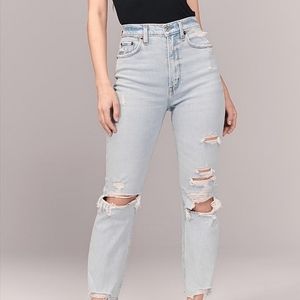 Abercrombie & fitch ankle straight high rise distressed jeans